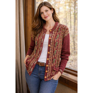 Vintage Tulchan 100% Wool Cardigan Sweater Size L/XL Rust Multicolor